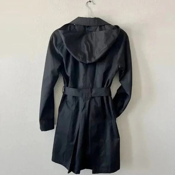 GALLERY Black winter trench coat wind rain-proof removable hood WOMENS XS - Picture 3 of 4